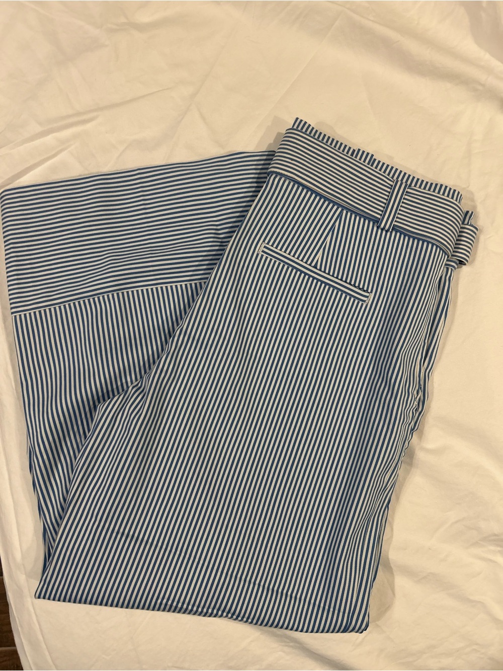 Wide Leg Blue and White Pinstripe Trousers